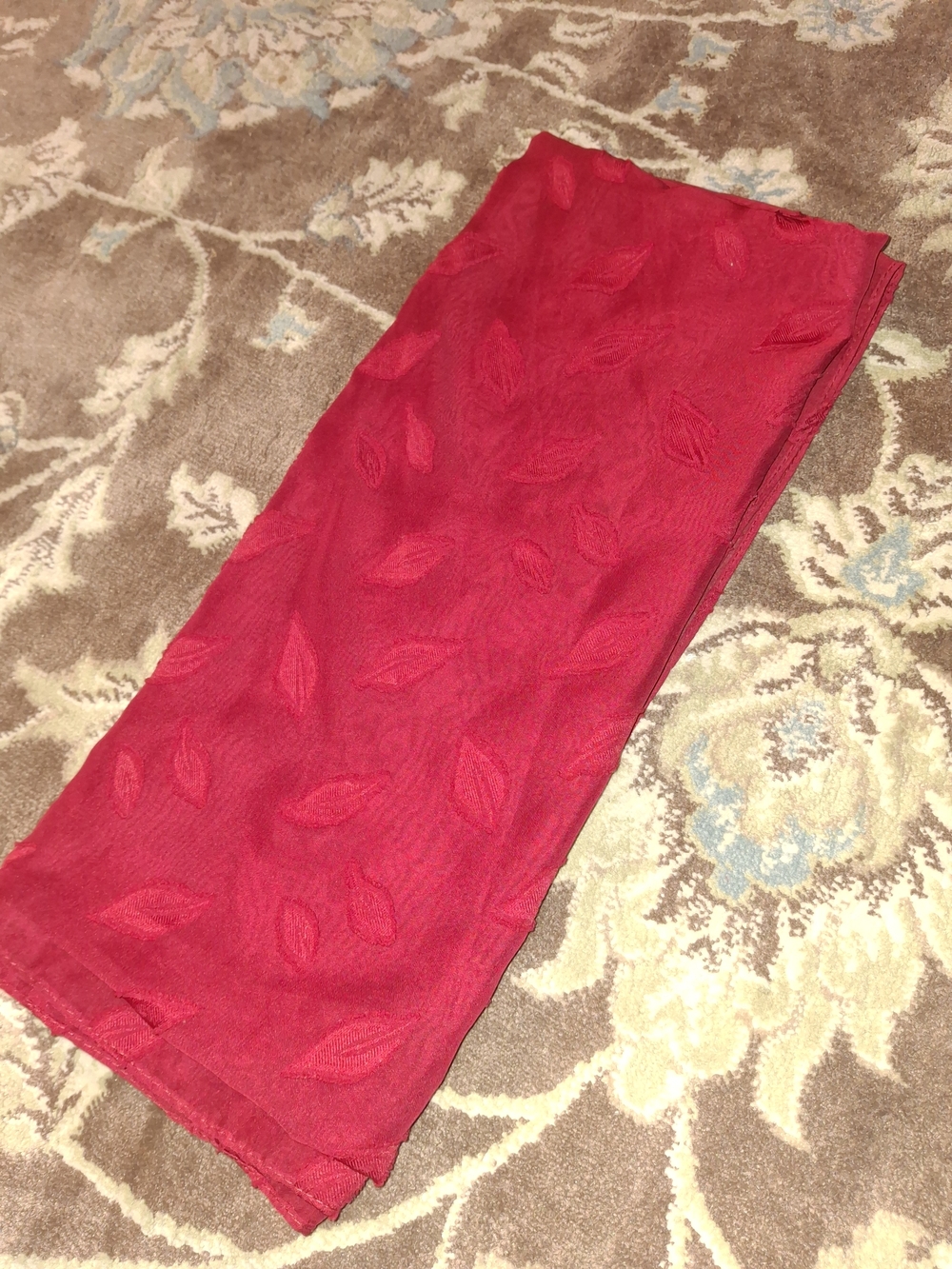Elegance Maroon / Crimson Red Jacquard Leaf Pattern Scarf Dupatta
